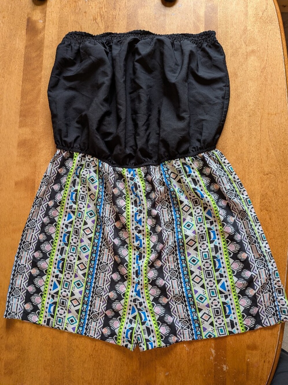 Strapless Black and Multi-Color Printed Women’s Romper
